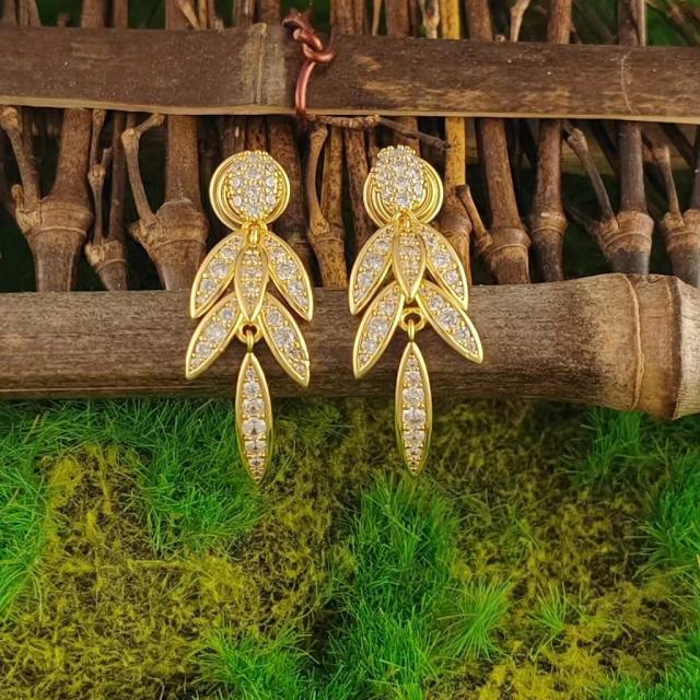Delicate diamond leaf copper clip on earrings