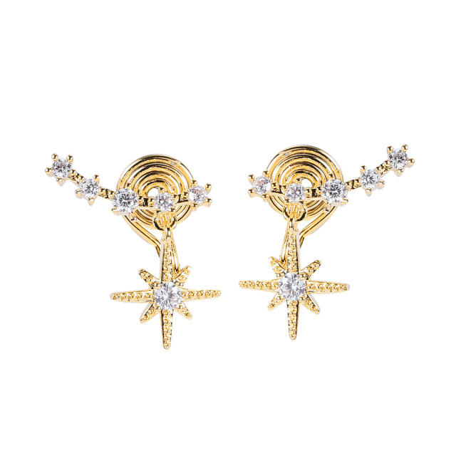 Elegant pave setting diamond star copper clip on earrings
