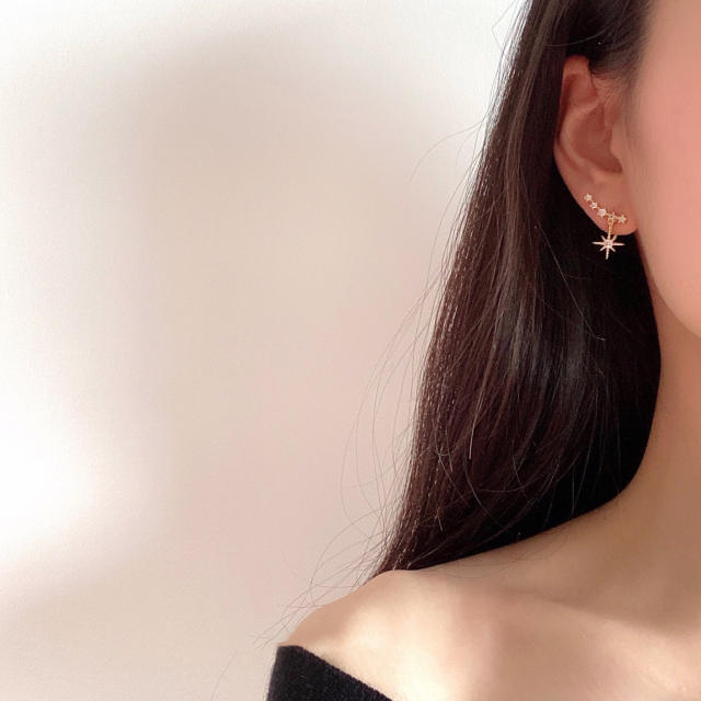 Elegant pave setting diamond star copper clip on earrings