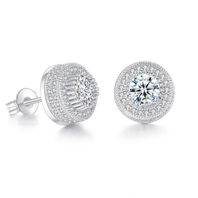 Hiphop full diamond gold plated copper ear studs for men