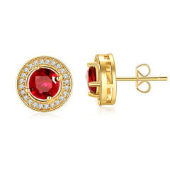 Gold plated copper color cz round shape studs earrings for men