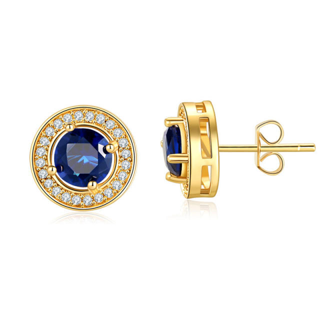 Gold plated copper color cz round shape studs earrings for men