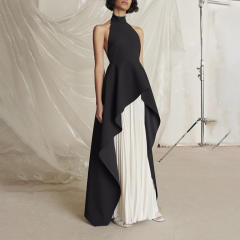 Elegant plain color irregular design two piece formal dress