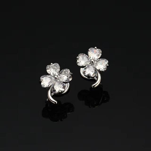 Delicate diamond clover copper clip on earrings