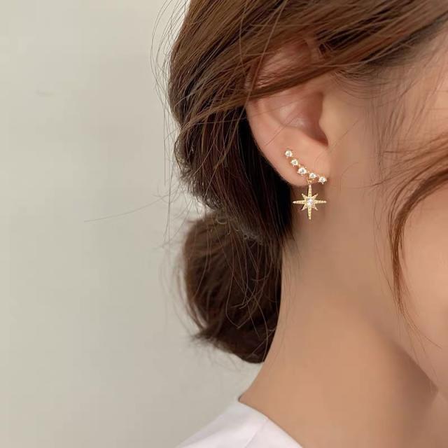Elegant pave setting diamond star copper clip on earrings