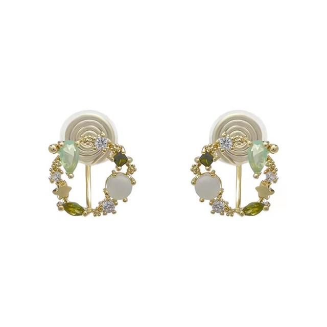 Delicate opal stone round shape copper clip on earrings