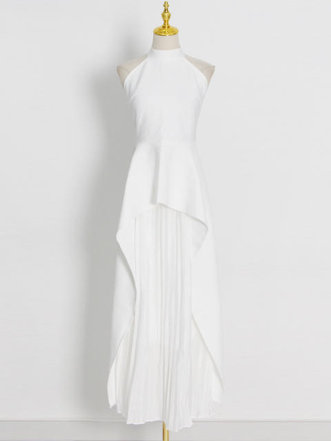 Elegant plain color irregular design two piece formal dress
