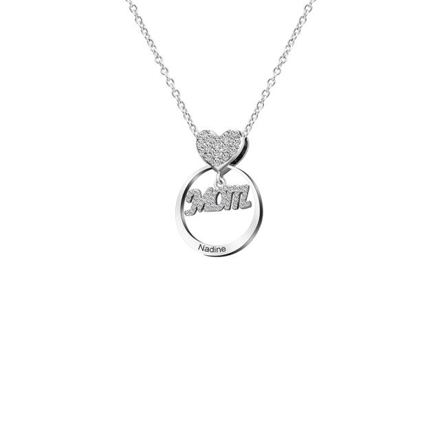 Hot sale mom letter circle diamond heart engrave letter necklace