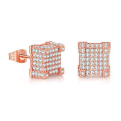 Hiphop full diamond gold plated copper ear studs for men