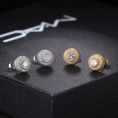 Hiphop full diamond gold plated copper ear studs for men