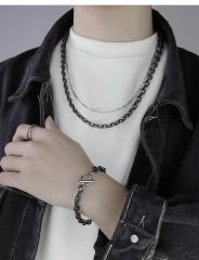 Hiphop two layer stainless steel chain choker for men