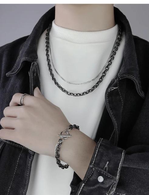 Hiphop two layer stainless steel chain choker for men