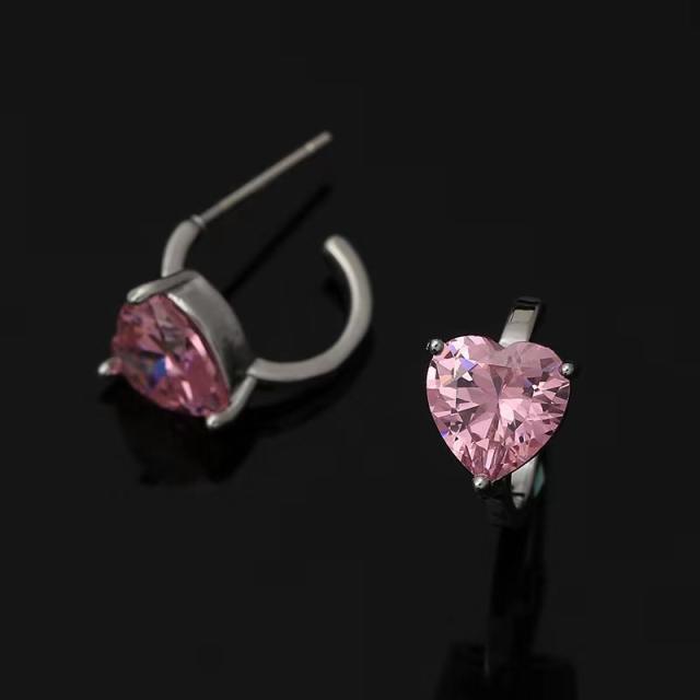 Concise heart cubic zircon clip on earrings