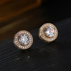 Gold plated copper color cz round shape studs earrings for men