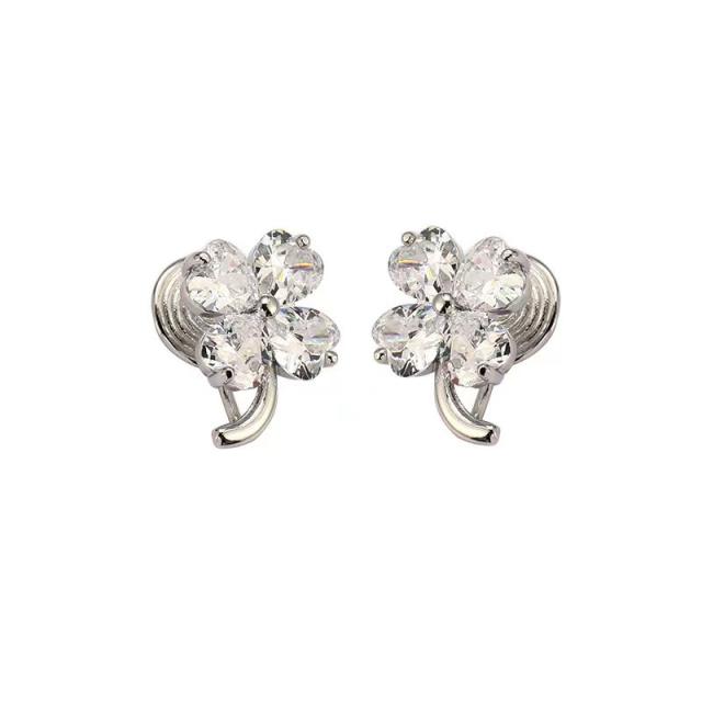 Delicate diamond clover copper clip on earrings
