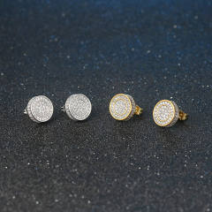 Hiphop full diamond gold plated copper ear studs for men