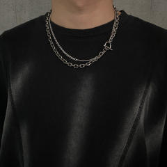Hiphop two layer stainless steel chain choker for men