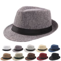Outdoor flax material fedora hat for men