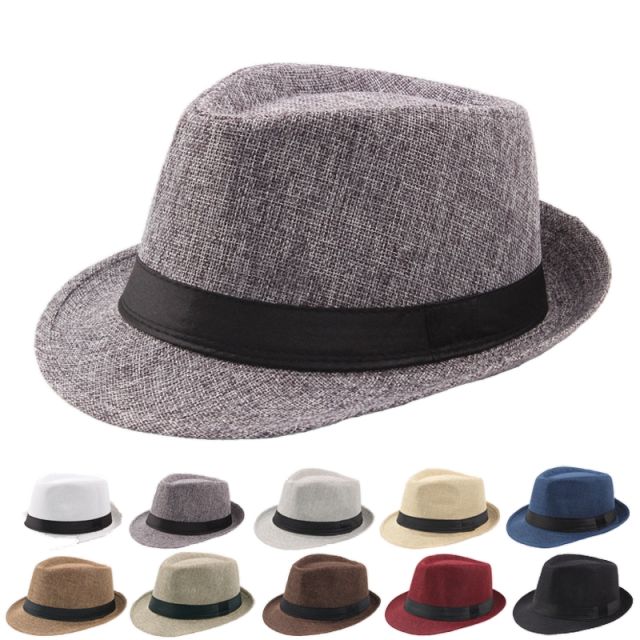 Outdoor flax material fedora hat for men
