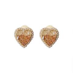Champagne crystal heart clip on earrings