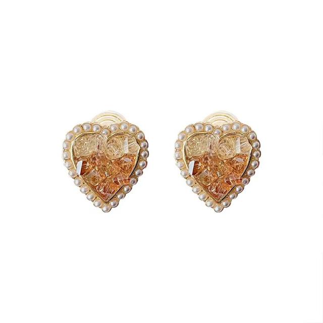 Champagne crystal heart clip on earrings