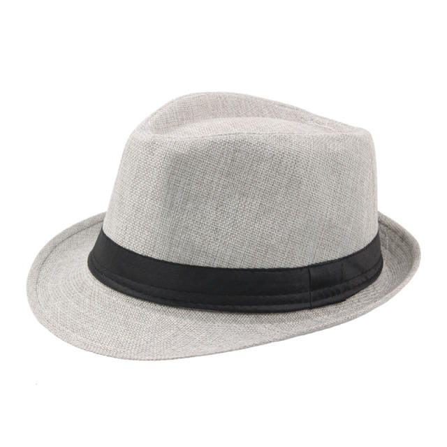 Outdoor flax material fedora hat for men