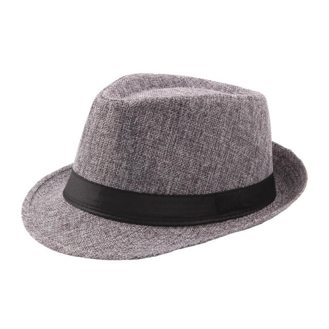 Outdoor flax material fedora hat for men