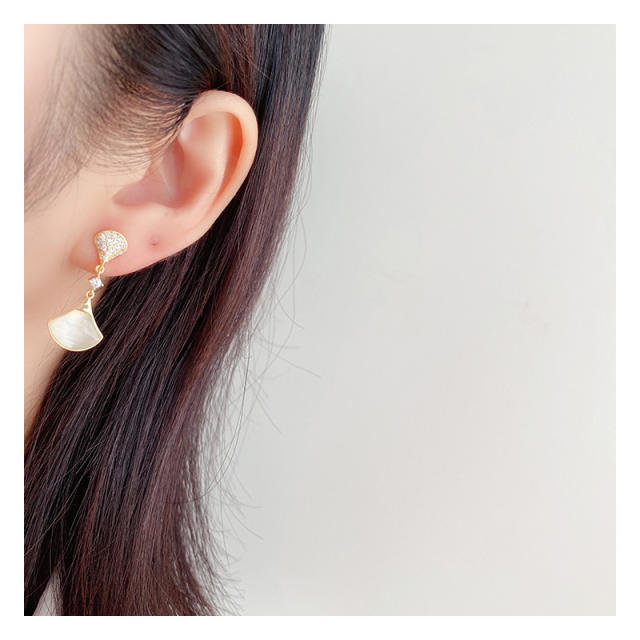Opal stone fan shape copper clip on earrings