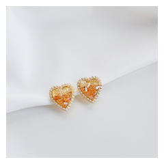 Champagne crystal heart clip on earrings