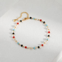 18KG colorful crystal stone bead copper anklet