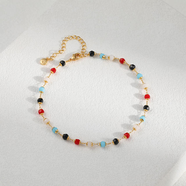 18KG colorful crystal stone bead copper anklet