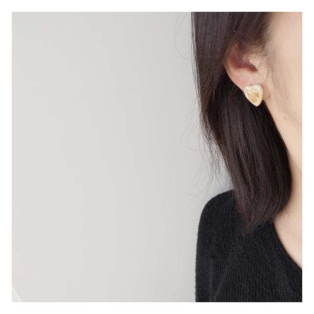 Champagne crystal heart clip on earrings