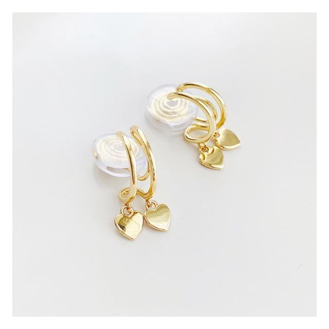 Gold plated copper heart charm clip on earrings