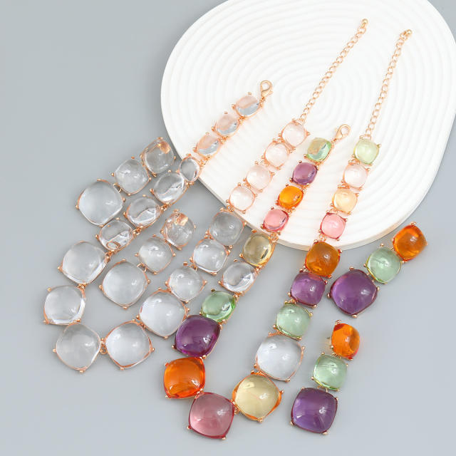 Boho color resin clear chunky necklace set
