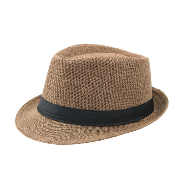 Outdoor flax material fedora hat for men