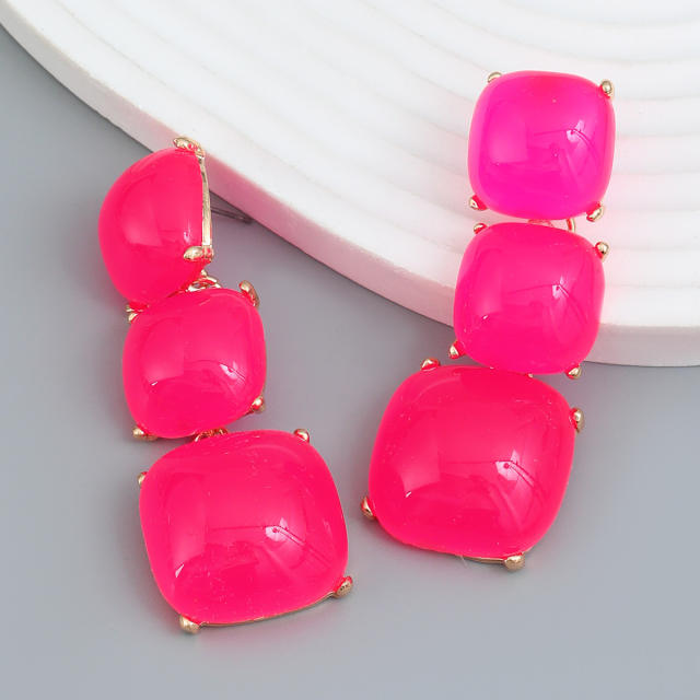 Summer color geometric resin chunky dangle earrings