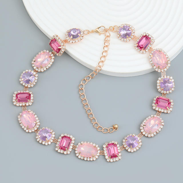 Exaggerated color glass crystal statement alloy choker necklace