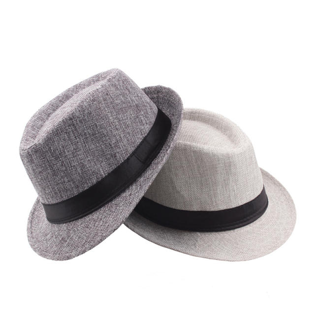 Outdoor flax material fedora hat for men
