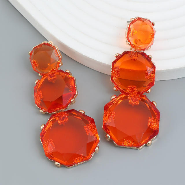Geometric clear resin colorful chunky earrings