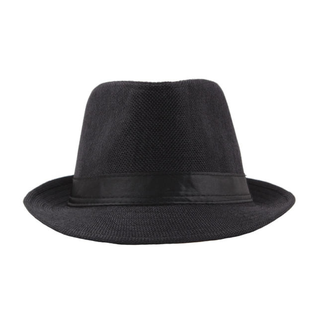 Outdoor flax material fedora hat for men