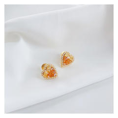 Champagne crystal heart clip on earrings