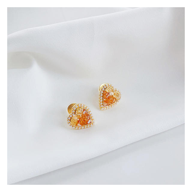 Champagne crystal heart clip on earrings
