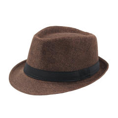 Outdoor flax material fedora hat for men