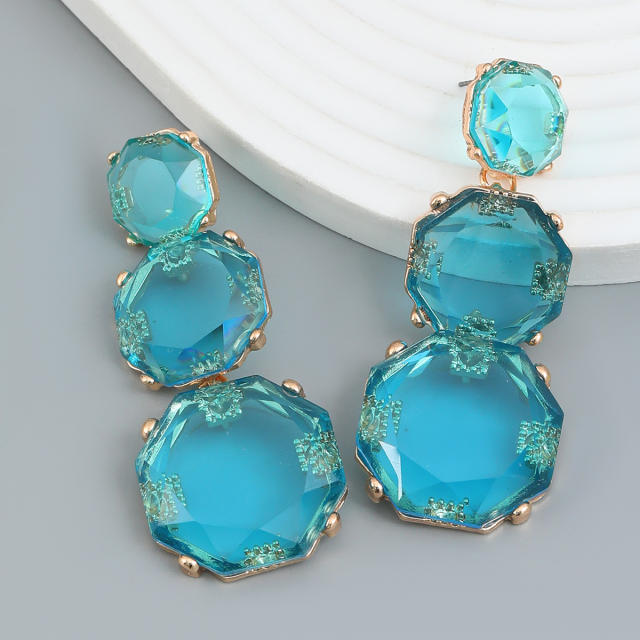 Geometric clear resin colorful chunky earrings