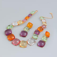 Boho color resin clear chunky necklace set
