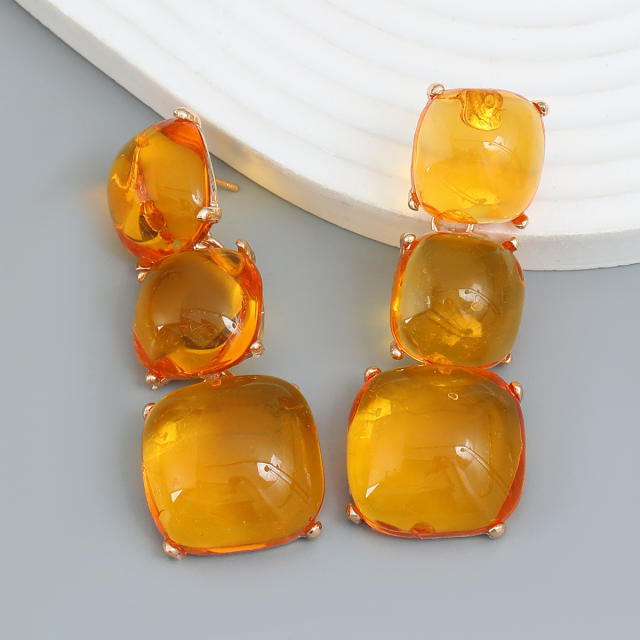 Summer color geometric resin chunky dangle earrings
