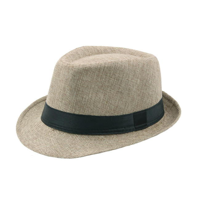 Outdoor flax material fedora hat for men