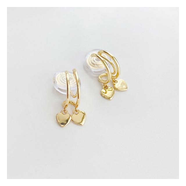 Gold plated copper heart charm clip on earrings