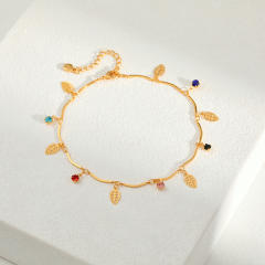 18KG copper leaf charm anklet