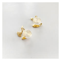 Gold plated mother shell ginkgo leaf clip on earrings